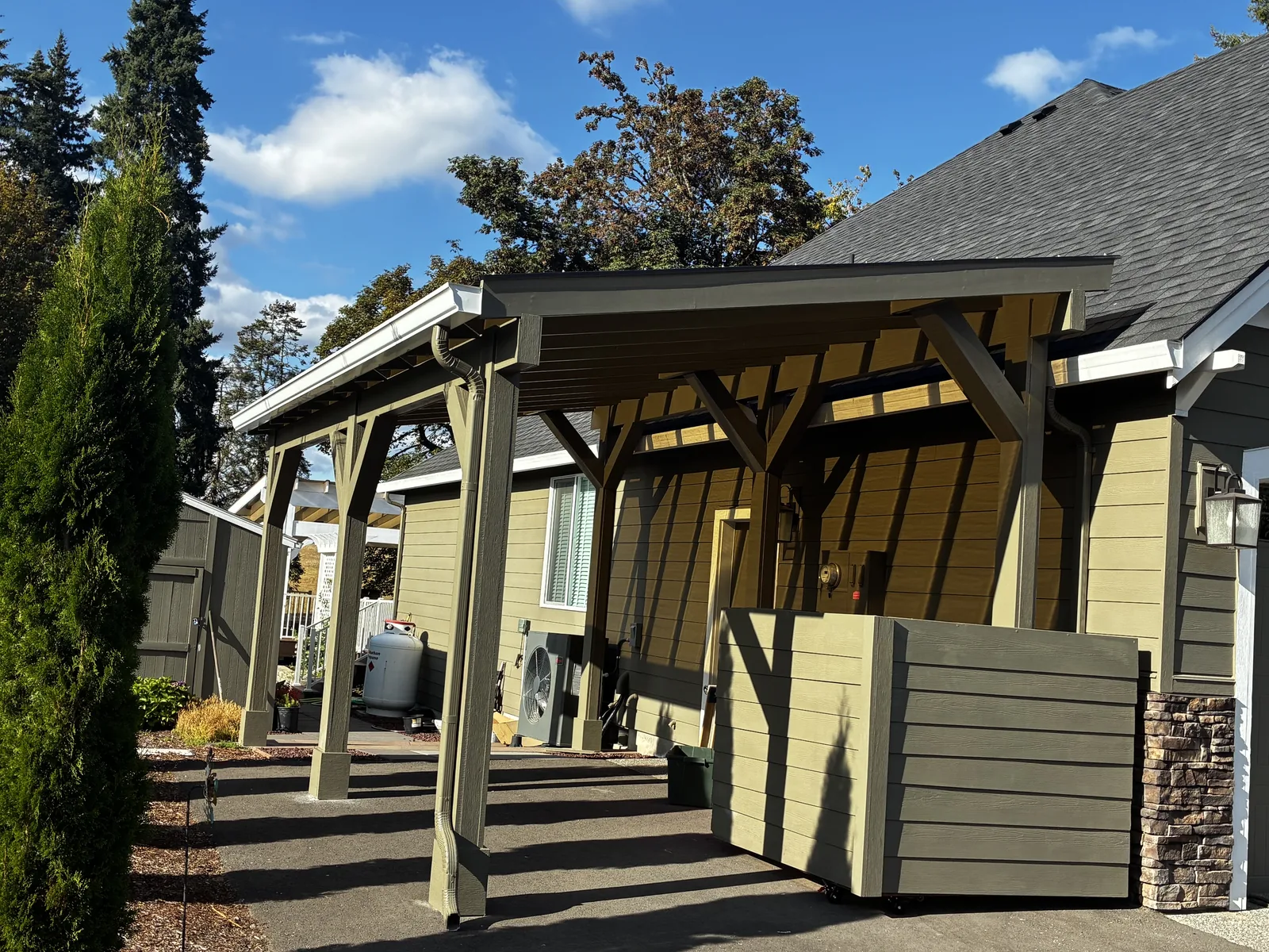 Completed EZ-Glaze carport attached to a home, Clark County WA
