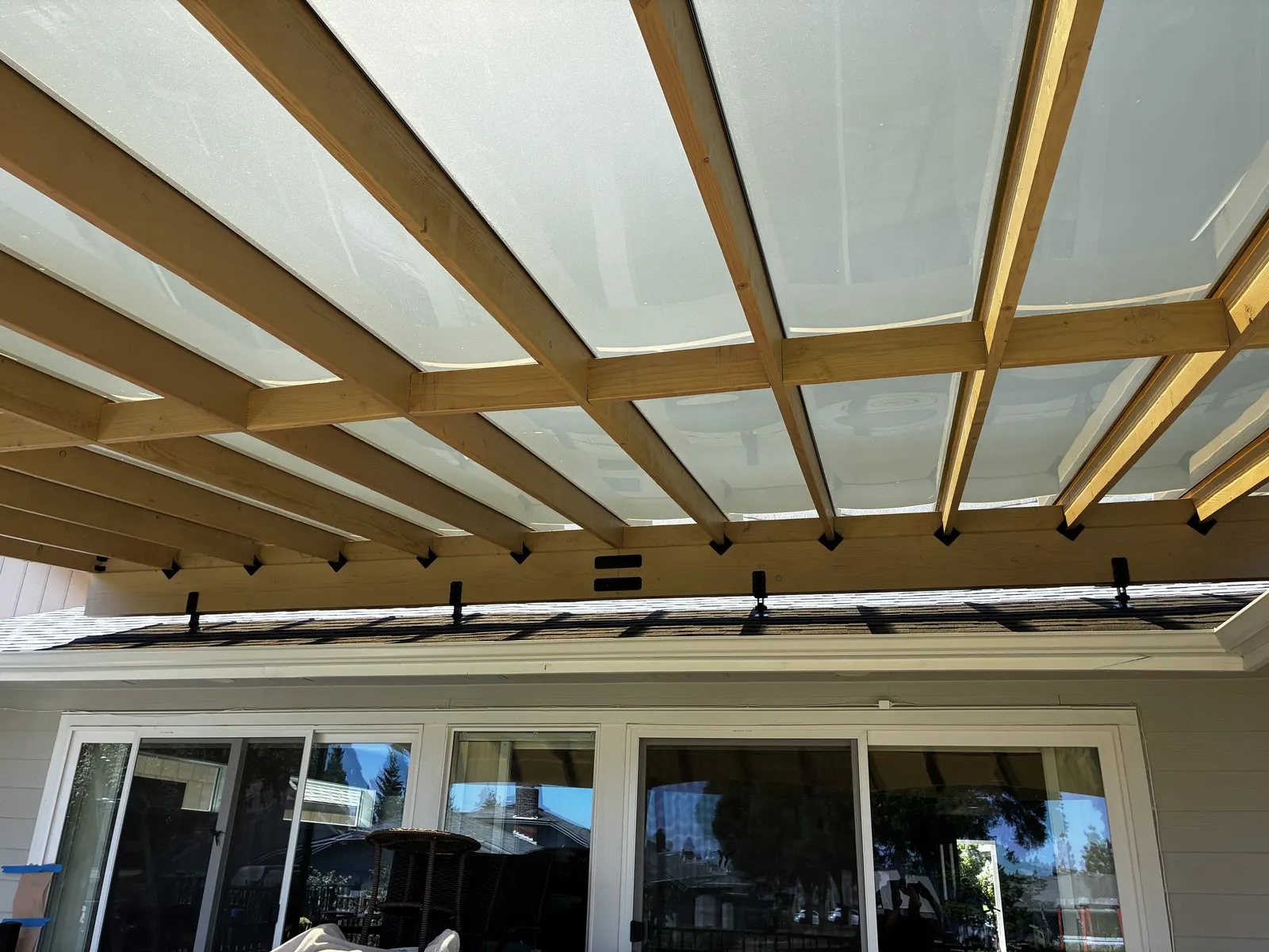 Underside detail of a Signature EZ Glaze polycarbonate covered patio, Clark County WA
